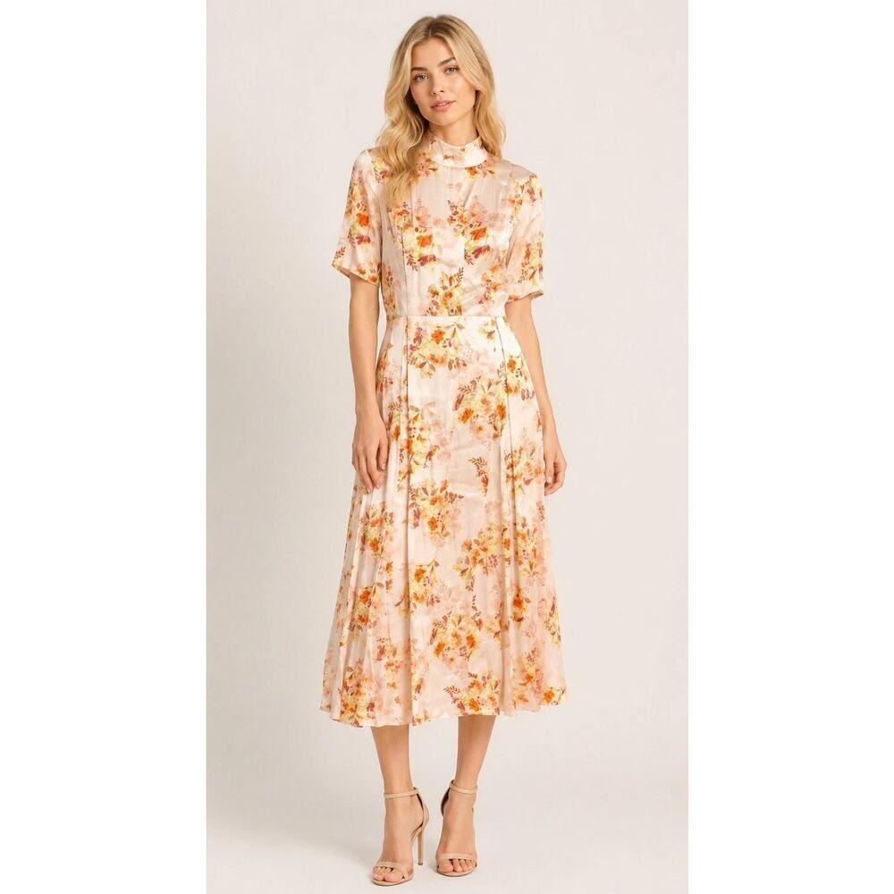 NWT Favorite Daughter Pick Me Floral Satin Midi Dress sz 4 Viscose